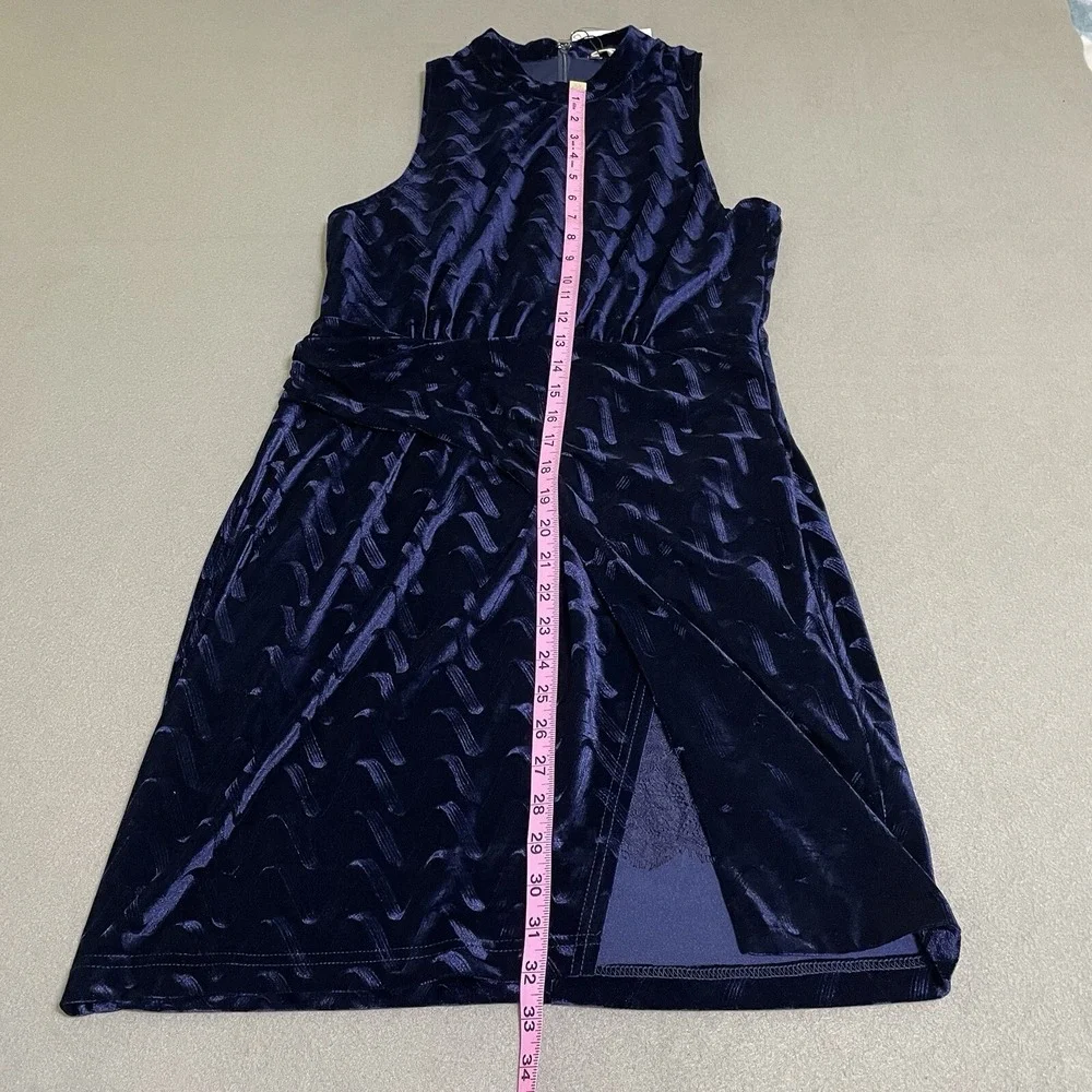 Women's Psychedelic Blue Velvet Lace Mini‎ Dress Halter Neck Slit L HOCO Formal
